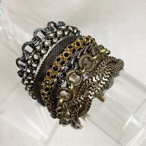 Mixed metals multi strand bracelet gold gunmetal rhinestone